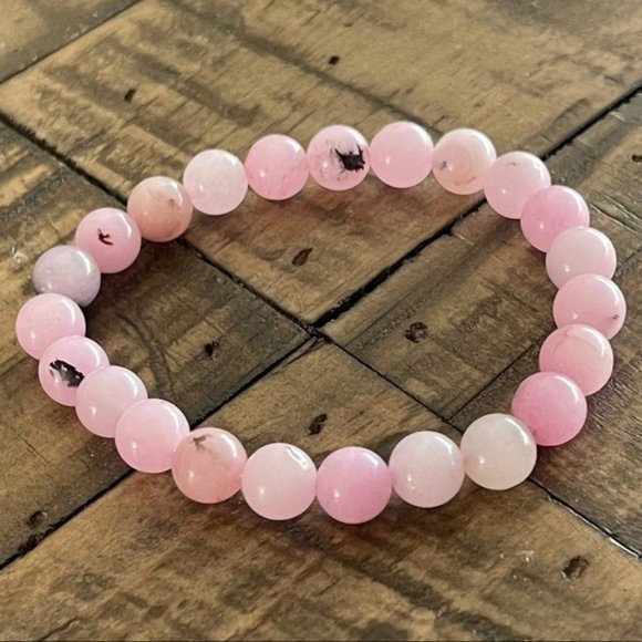 8mm Pink Cherry Blossom Jasper Stretch Bracelet - Picture 4 of 4